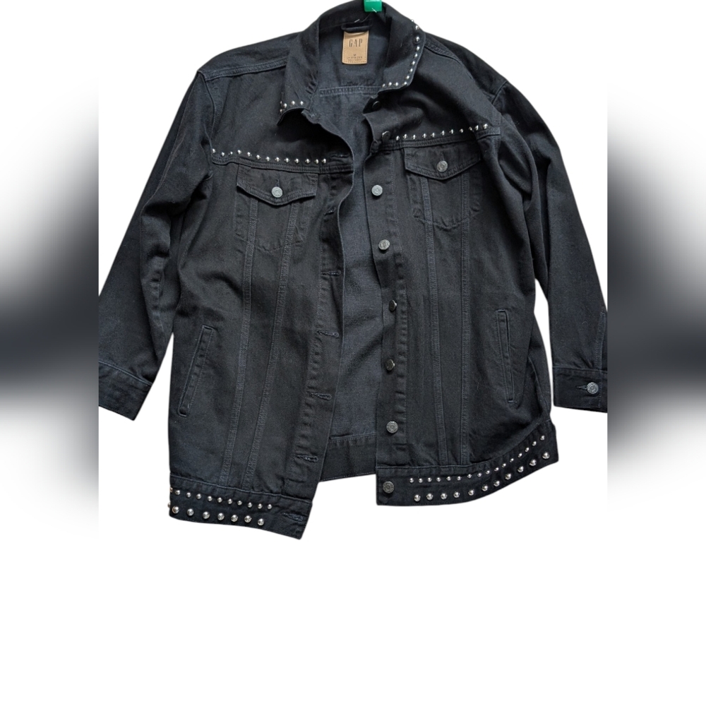 NWT: GAP Black Jean Jacket with Silver Studs - Picture 2 of 6